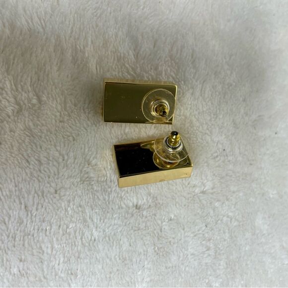 Vintage Earrings Faux Double Pearl Rectangular Post Pierced Retro 80s Gold Tone - Picture 6 of 9